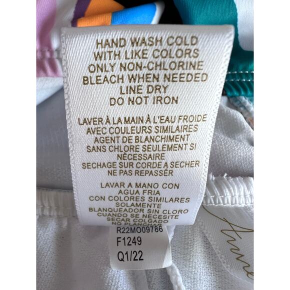 Anne Cole Swimsuit Size 16 Multi Wave Stripe Front Cutout Shirred One Piece NWT - Picture 5 of 9